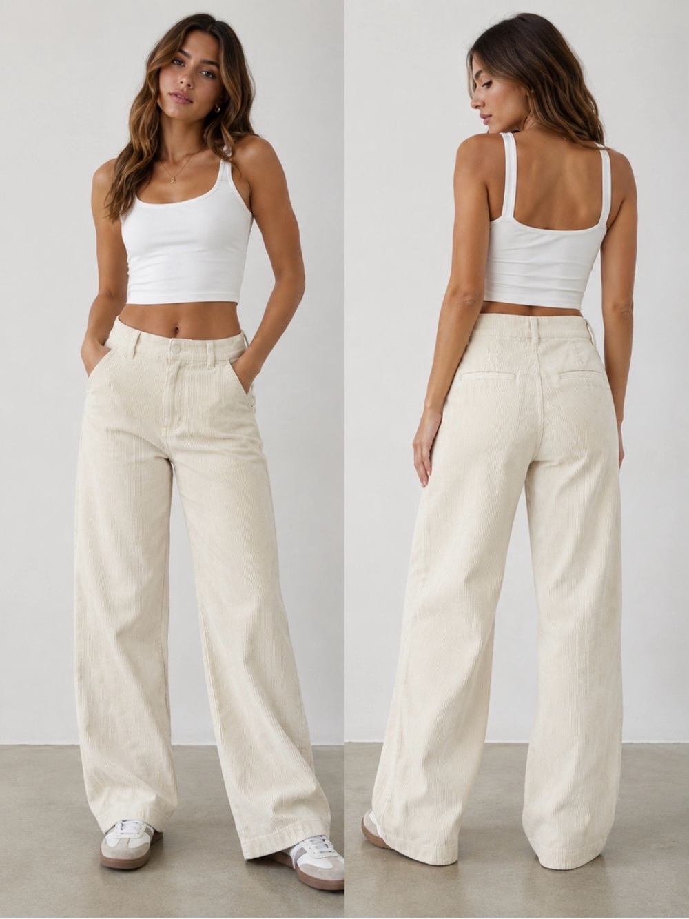 Uniqlo women’s Cream Corduroy Trousers - Wide Leg,Size 4